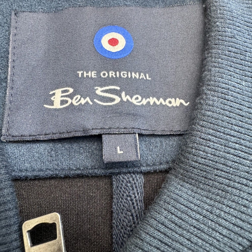 Ben Sherman Jacket faux Suede Bomber Lightweight Full Zip Navy Mens Large EUC - Picture 3 of 13